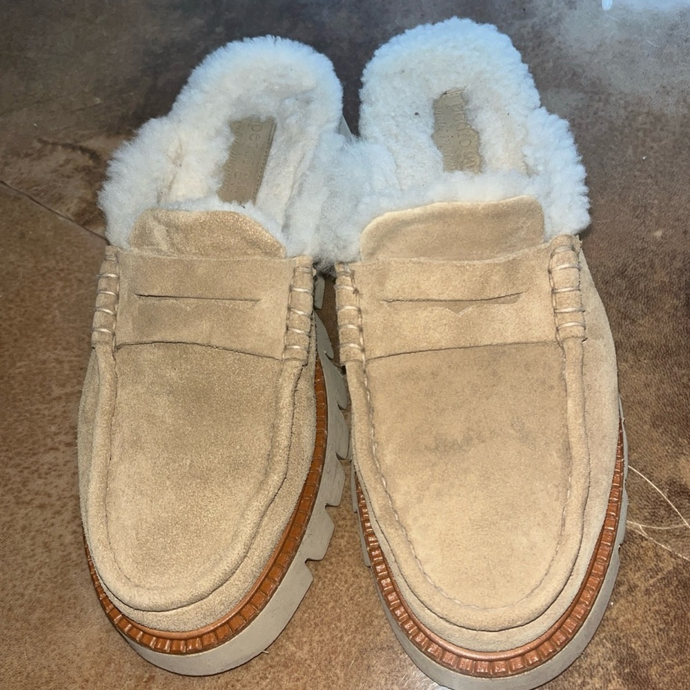 Pedro Garcia Beige Suede Loafers with Shearling